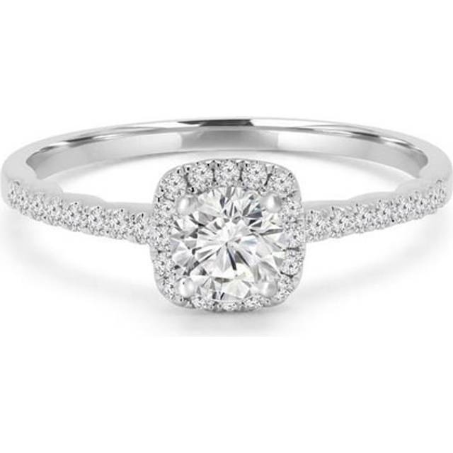 Majesty Diamonds MD240218-7 0.5 CTW Round Diamond Cushion Halo Engagement Ring in 14K White Gold - Size 7