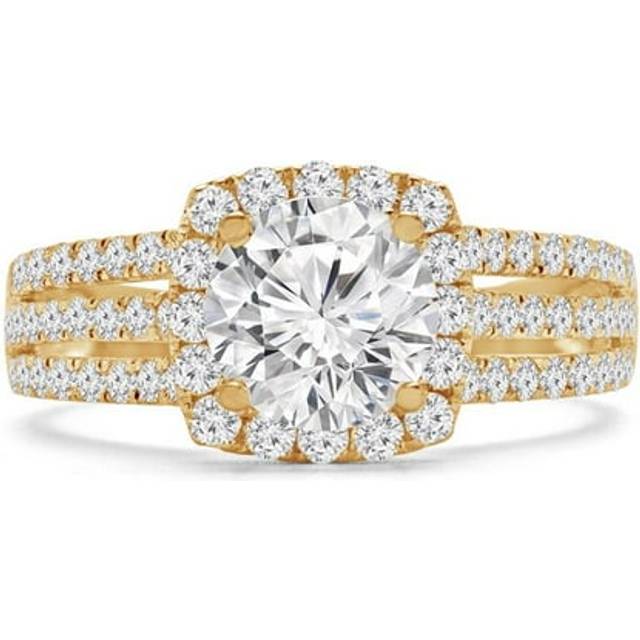 Majesty Diamonds MD240070-3.5 1.25 CTW Round Diamond Three-Row Cushion Halo Engagement Ring in 14K Yellow Gold - Size 3.5