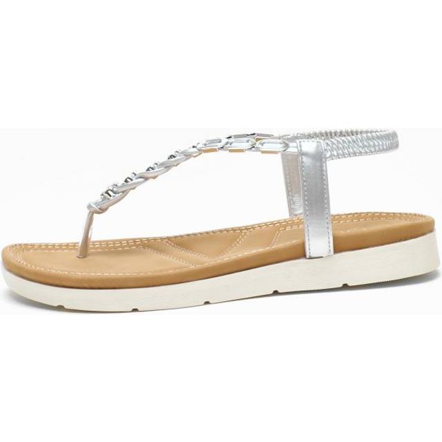 Pleated Comfort Flat Sandals - Silver - Size 6 - Quiz