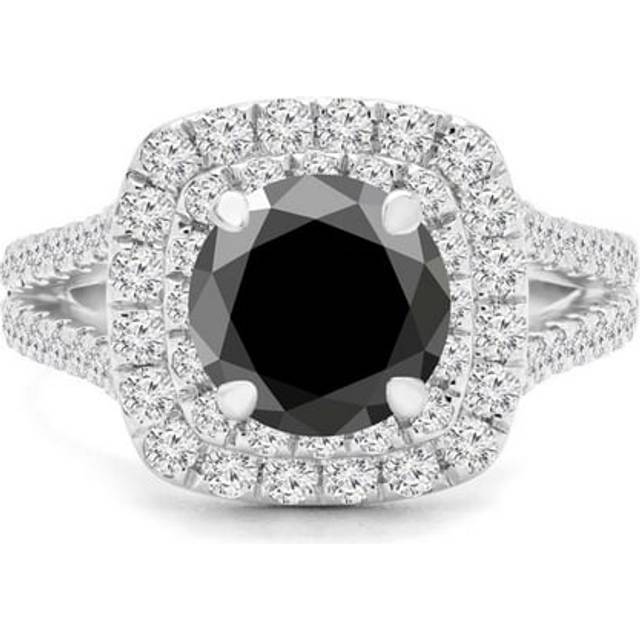 Majesty Diamonds MD240144-9 2.5 CTW Round Black Diamond Split-Shank Double Cushion Halo Engagement Ring with Accents in 14K White Gold - Size 9