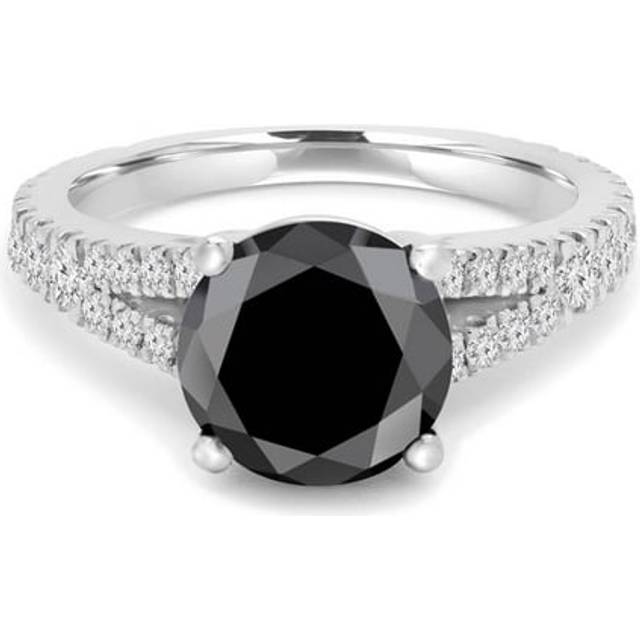 Majesty Diamonds MD240122-3 2.4 CTW Round Black Diamond Cathedral Split-Shank Solitaire with Accents Engagement Ring in 14K White Gold - Size 3