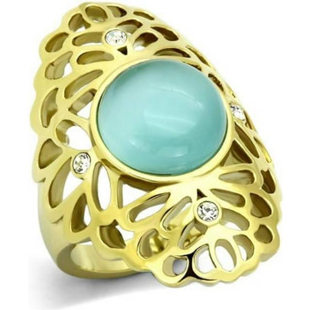 Alamode TK1029-7 IP Gold Ion Plating Stainless Steel Ring with Synthetic Cat Eye, Light Sapphire - Size 7