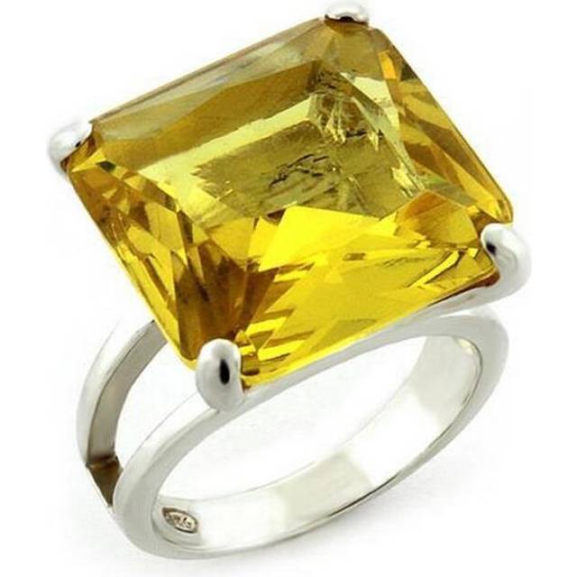 Alamode LOAS871-7 High-Polished 925 Sterling Silver Ring with AAA Grade CZ, Citrine Yellow - Size 7