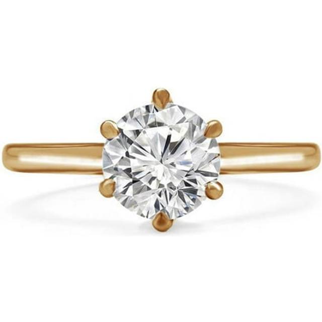 Majesty Diamonds MD240101-4.5 0.33 CT Round Lab Created Diamond 6-Prong Solitaire Engagement Ring in 14K Yellow Gold - Size 4.5