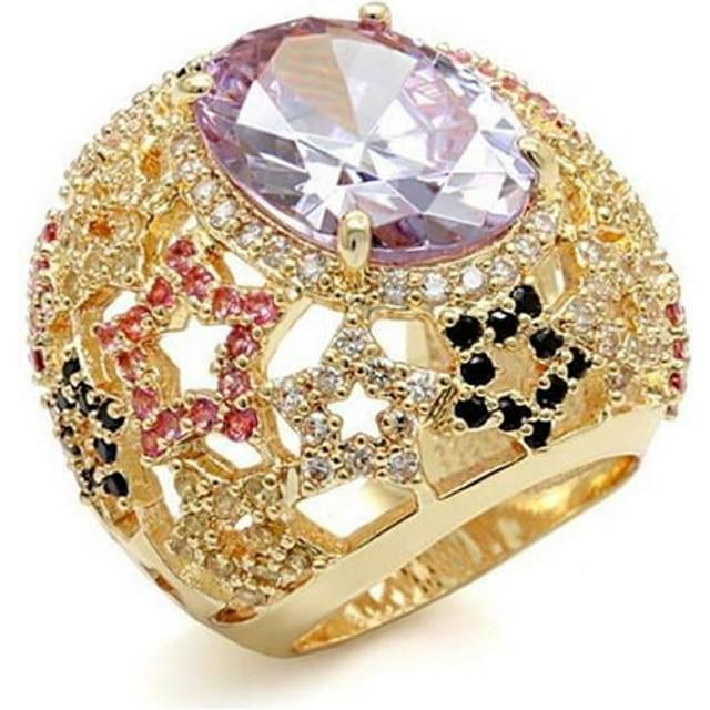Alamode LO1596-9 Women Imitation Gold Brass Ring with AAA Grade CZ in Light Amethyst - Size 9