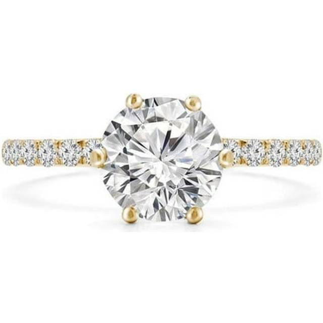 Majesty Diamonds MD240158-6.5 0.8 CTW Round Diamond 6-Prong Solitaire with Accents Engagement Ring in 14K Yellow Gold - Size 6.5
