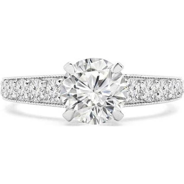 Majesty Diamonds MD240079-P 1.05 CTW Round Diamond Tapered Solitaire with Accents Engagement Ring in 14K White Gold - Size 4 to 9