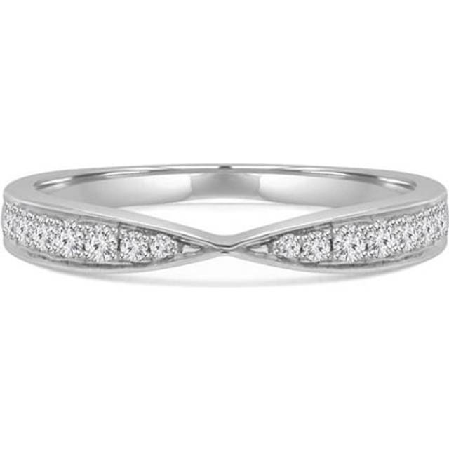 Majesty Diamonds MD230306-3 0.14 CTW Round Diamond Pinched Semi-Eternity Anniversary Wedding Band Ring in 14K White Gold - Size 3