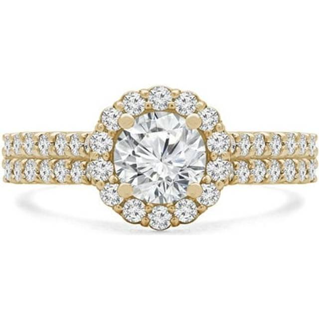 Majesty Diamonds MD240151-4 1.16 CTW Round Diamond Two-Row Floral Halo Engagement Ring with Accents in 14K Yellow Gold - Size 4