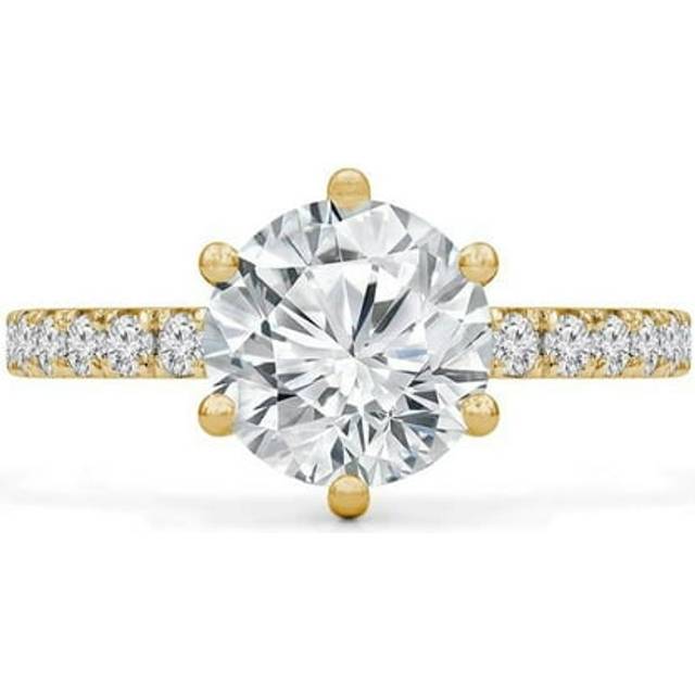 Majesty Diamonds MD240092-P 1.1 CTW Round Diamond 6-Prong Hidden Halo Solitaire with Accents Engagement Ring in 14K Yellow Gold - Size 4 to 9