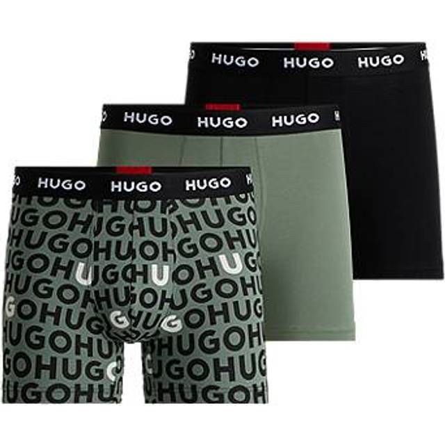 Three-pack of stretch-cotton boxer briefs with logos - Black / Green
