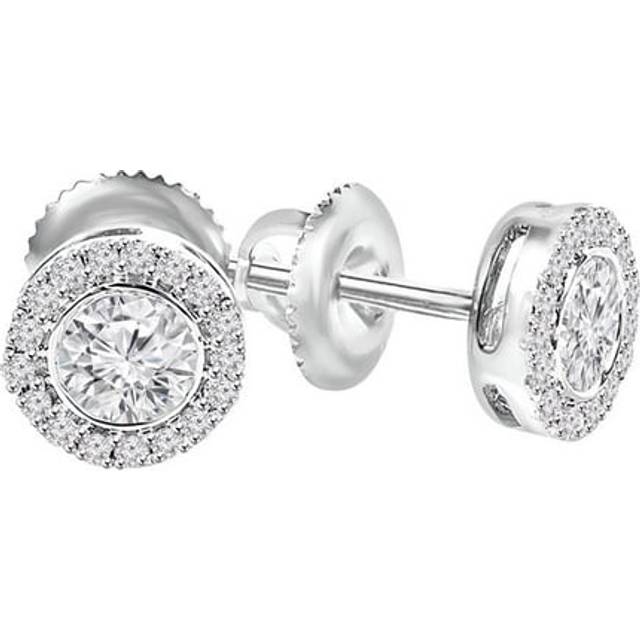 Majesty Diamonds MD240019 0.33 CTW Round Diamond Bezel Set Halo Stud Earrings in 14K White Gold