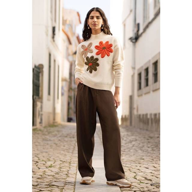 Yumi Womens Brown Wide Leg Trousers Cotton - Size 8 UK