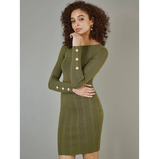 Yumi Women's Green Ribbed Bodycon Mini Dress New Look - S