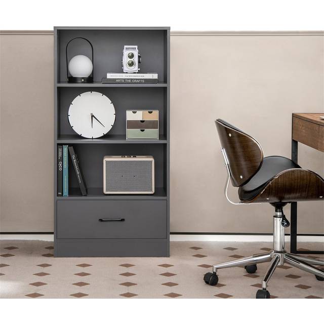 Wooden Bookcase, Freestanding Storage Bookcase With 3 Open Shelves And Drawers - Black (304.8cm H X 152.4cm W X 96.52cm D)