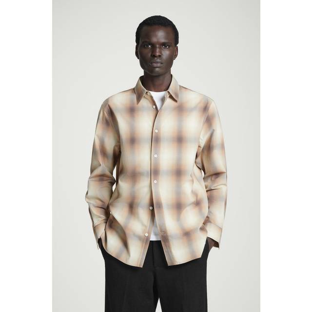 Relaxed Checked Cotton Shirt in Beige - XL