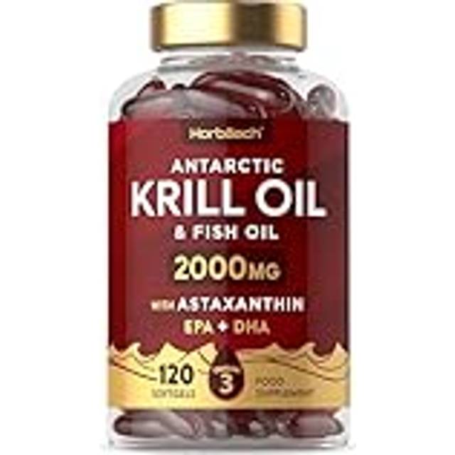 Antarktisk Krillolja Kapslar 2000mg med Astaxantin och Fosfolipider | Krill Oil | 120 Softgels 4 Månaders | Omega 3 Fettsyror EPA DHA 340mg | av Horbaach