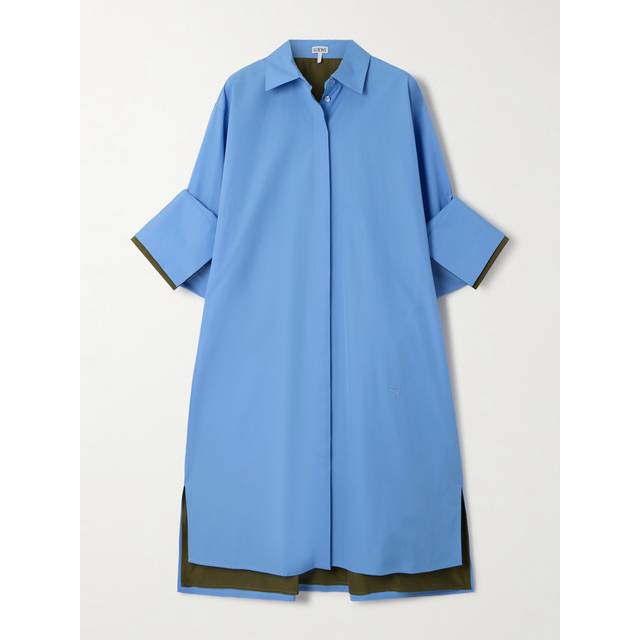 Loewe Womens Ash Blue Turn-up Relaxed-fit Cotton Shirt Dress 12 - ASH BLUE