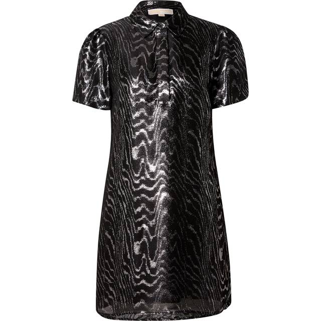 MK Metallic Moiré Silk Blend T-Shirt Dress - Silver - Michael Kors - UK 10