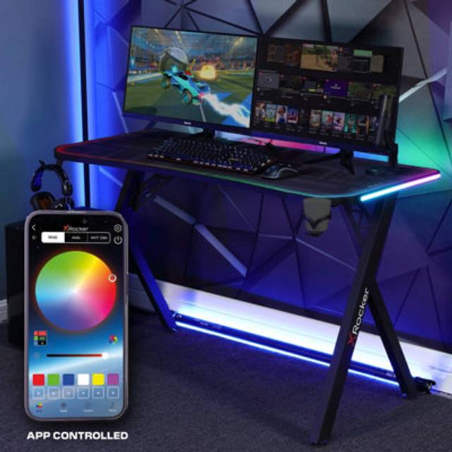 X Rocker Lumio Xl Gaming Desk With 3 Sided App Controlled Led Lighting, Black