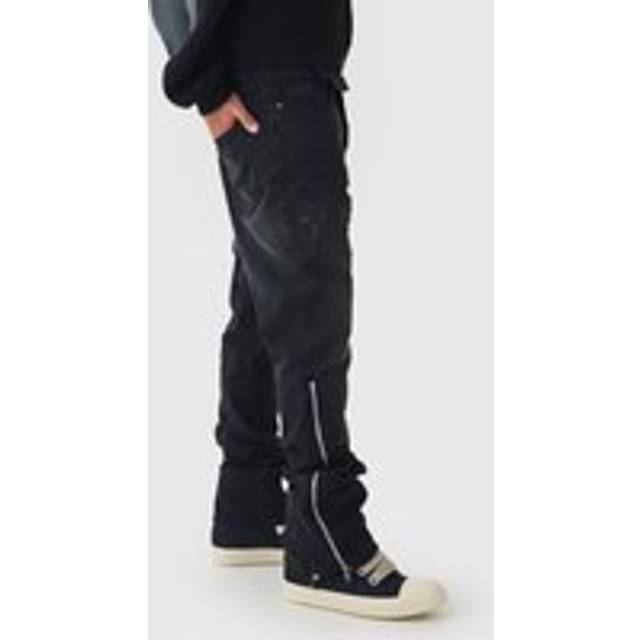 Slim Rigid Flare Washed Denim Cross Applique Jeans - Black - 36R