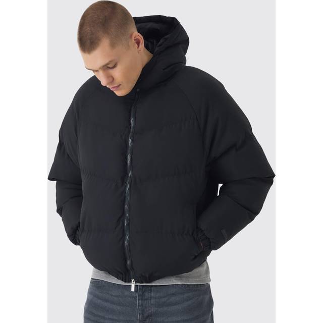 Man Regular Fit Hooded Puffer Coat In Black - L
