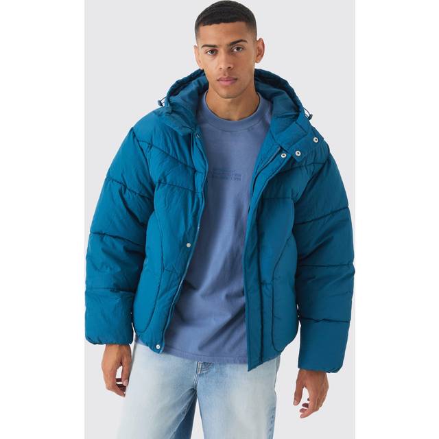 Hooded Puffer Coat In Teal - Green - M