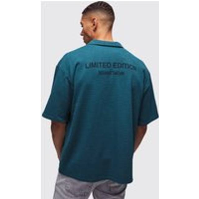 Mens Dark Green Oversized Waffle Back Printed Shirt