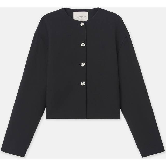 Pearlescent-Button Crewneck Jacket - BLACK - X-Large