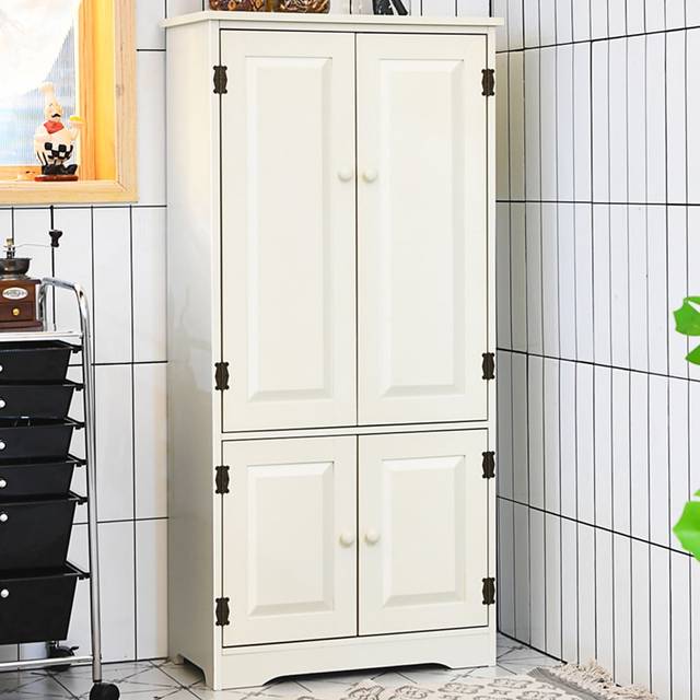 Costway 4 Door White Antique Storage Cabinet