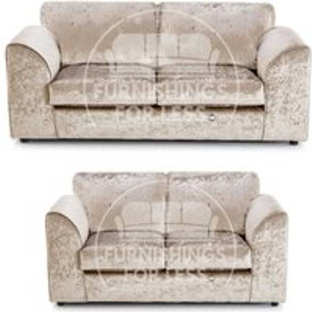 Crystal Crushed Velvet Sofa Set 3 and 2 Seater Sofa Full Back Curved Arm - Beige - One Size