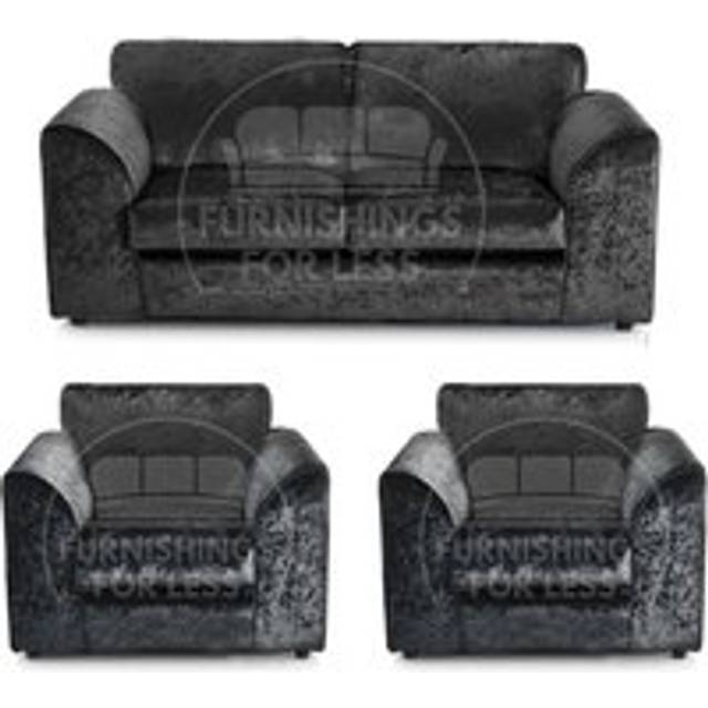 Crystal Crushed Velvet 5 Seater 3 Piece Sofa Suite - 3, 2 and Armchair Seater Full Back - Black - One Size