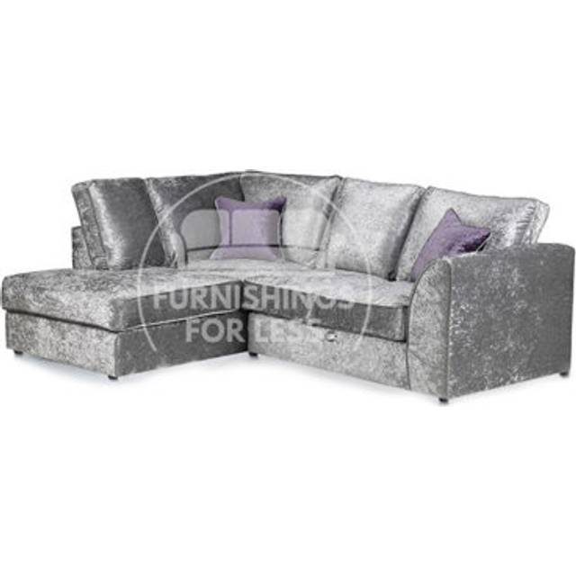 Crystal Crushed Velvet 3 to 4 Seater L Shaped Corner Sofa Left Hand Facing - Silver - One Size