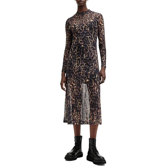 AllSaints Hanna Mesh Dress - Brown, Brown, Size 16, Women