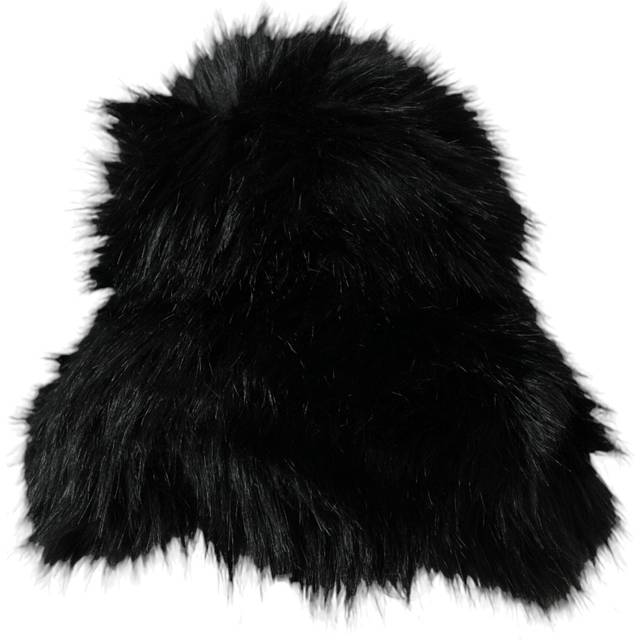 Black Faux Fur Womens Bucket Hat - 59 cm|L