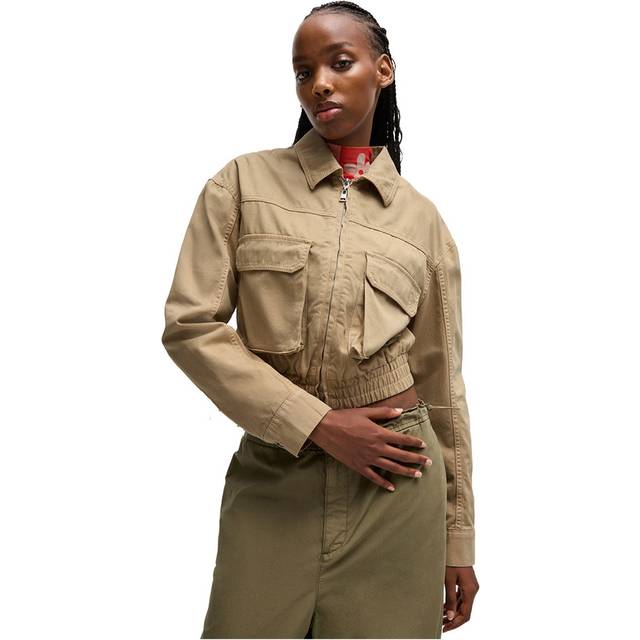 HUGO Adana Cropped Shacket - Beige, Open Beige, Size 8, Women