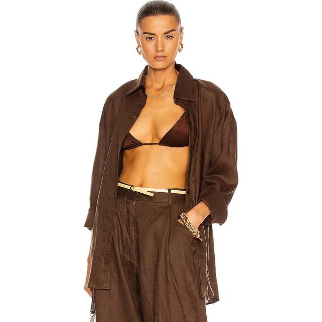 AEXAE Linen Woven Shirt in Brown - Brown. Size S (also in XS). (S)