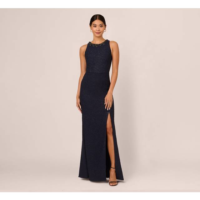 Navy Sparkle Thigh Split Gown (18)