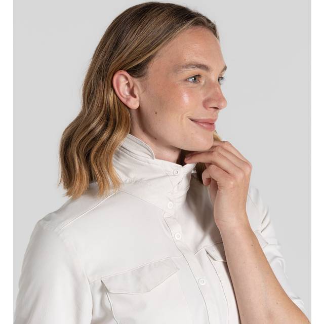 Craghoppers Women's Nosilife Pro Langarm Bluse V Blusar Dam Storlek 42 Färg vit