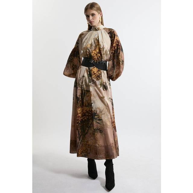 Lydia Millen Silk Cotton Border Print Belted Maxi Dress - Nude Pink