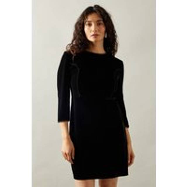 Womens Occasion Velvet Lace Trim Shift Dress - Black - 20