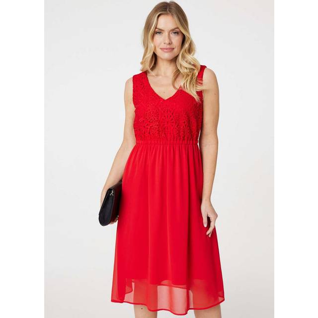 Crochet Detail Sleeveless Midi Dress - Red - Size 16 - Izabel London