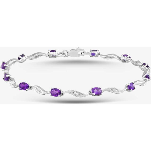9ct White Gold Oval Cut Amethyst & Diamond Swirl Bracelet PBC02772W AM - Purple
