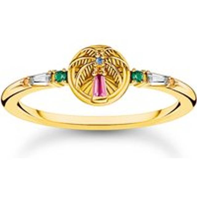 Thomas Sabo TR2457-488-7-56 Vergoldeter Ring mit Palme und bunten Steinen Damen