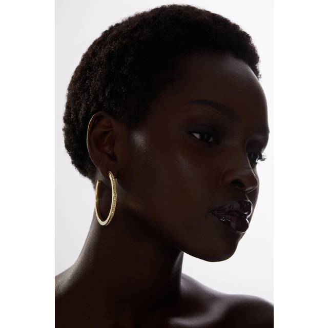 Hand Set European Crystal Large Hoop Earrings - Gold