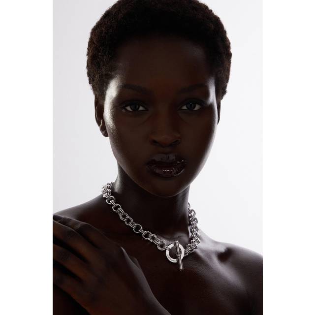 Hand Set European Crystal T-Bar Chain Necklace - Silver