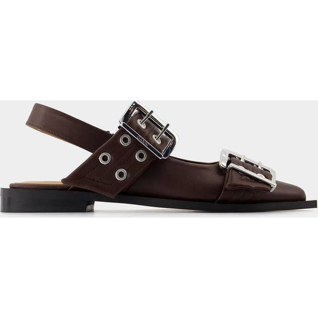 GANNI Brown Feminine Buckle Ballerina Flats - 890 Chocolate Fondan - IT 41