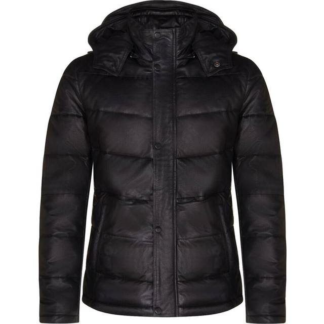 Infinity Leather Mens Puffer Bomber Jacket-Alicante - Black - Size Medium