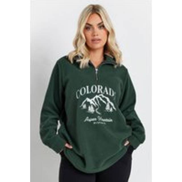 Yours Curve Forest Green 'Colorado' Quarter Zip Fleece, Women's Curve & Plus Size, Yours - 30-32