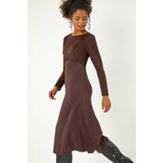 Dusk Womens Satin Bodycon Stretch Midi Dress - Brown - Size 14 UK